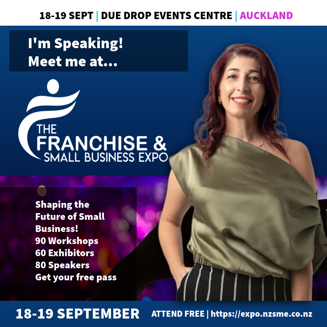 Cassandra Cadorin speaking at the Franchise and Small Business Expo, Auckland, 18 to 19 September