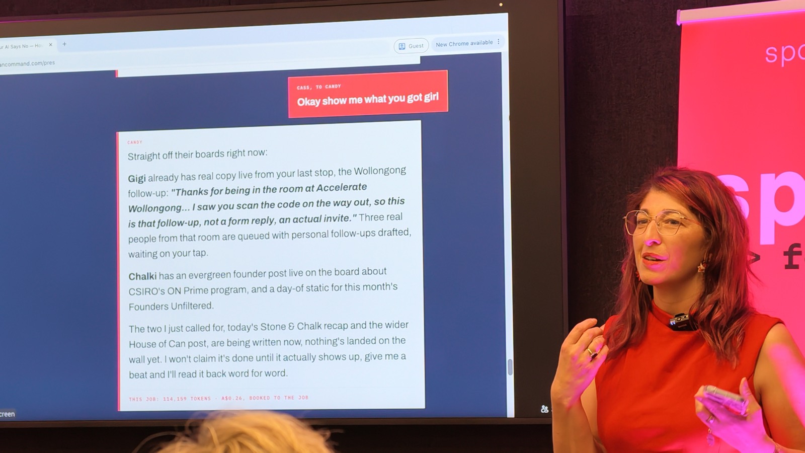 Cassandra Cadorin presenting at Spark Fest
